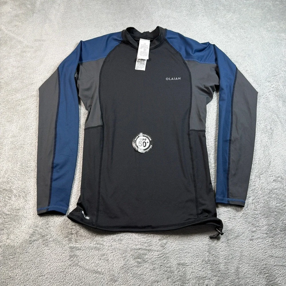 Olaian Decathlon Rash Guard Men Medium Black Anti-UV 500 Long Sleeve UPF 50+ NWT